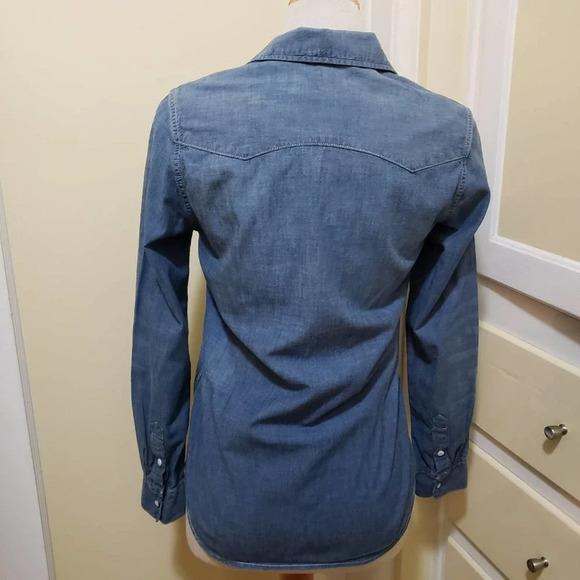 Denim Button Down Shirt / Snap Closure Pockets / Size XS - Picture 3 of 4